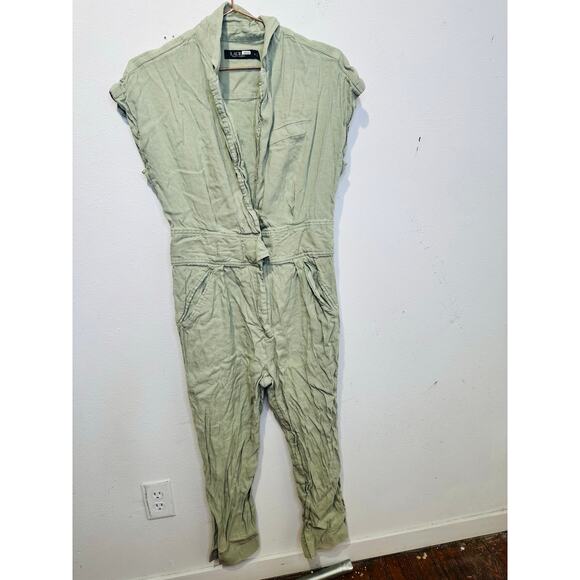 LAUREN RALPH LAUREN Green Linen Blend Notched Lapels Utility Jumpsuit size 8 - Picture 4 of 15